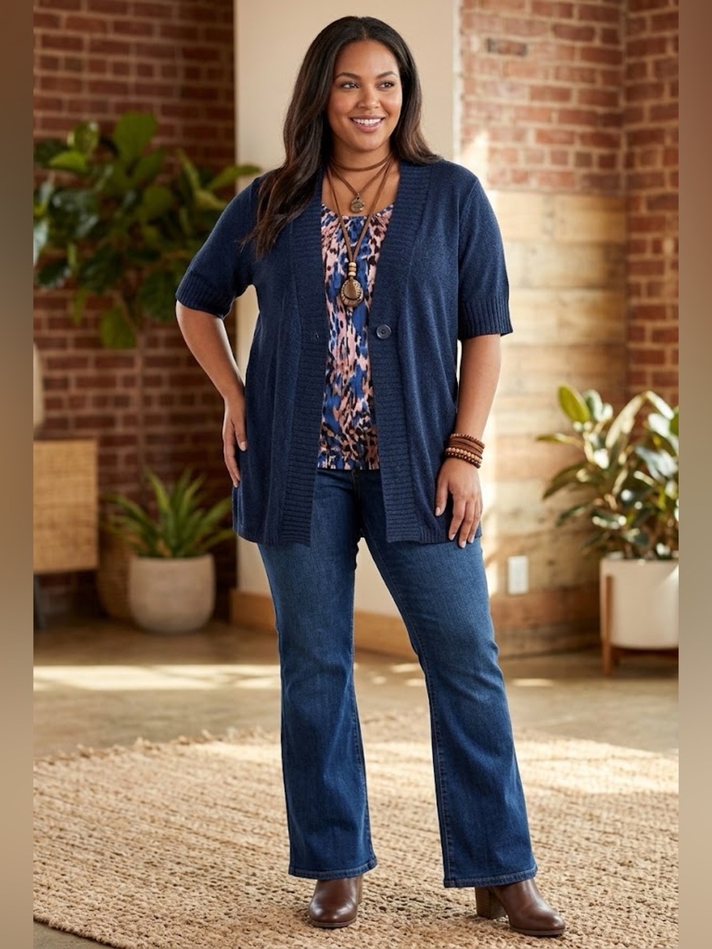 Soft by Avenue Navy Short Sleeve Cardigan Size 22/24
